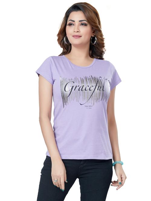 women's chest print round neck t-shirt - 19383199 - Very Small Image - 1