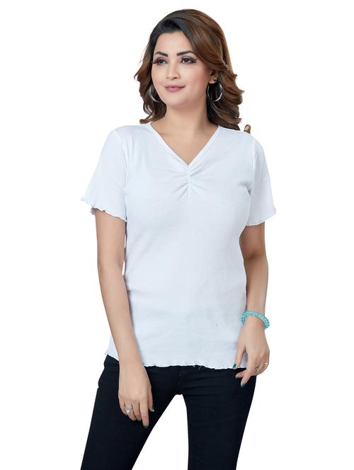 women's straight v neck top - 19383222 - Very Small Image - 1