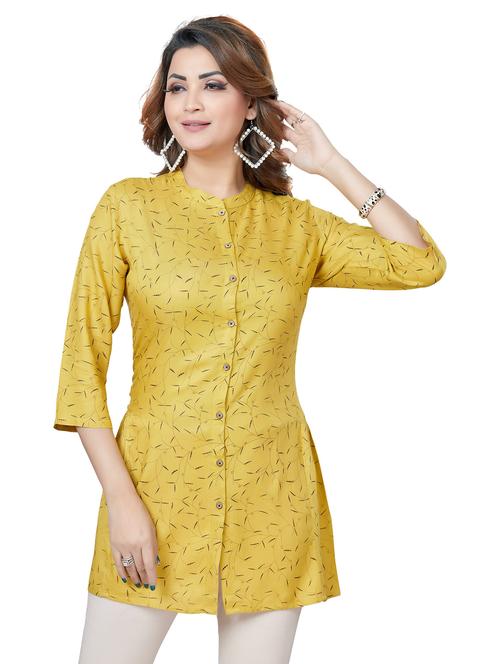 yellow printed mandarin neck tunic - 19383231 - Very Small Image - 1