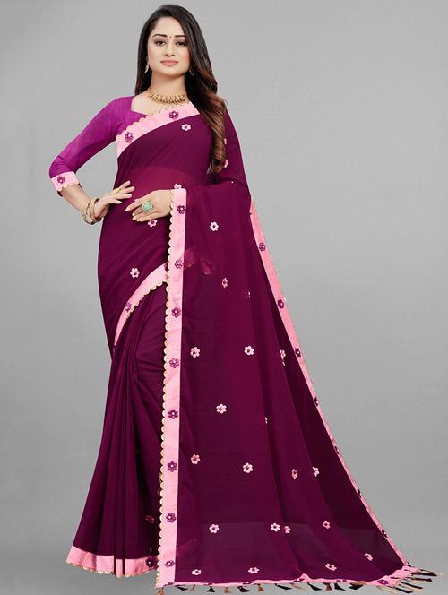 self design bordered saree with blouse - 19384659 - Very Small Image - 1