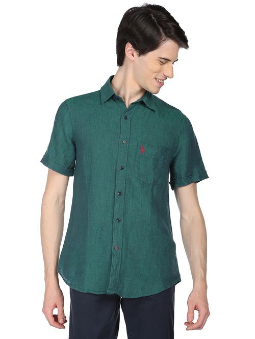 green linen casual shirt - 19389463 - Very Small Image - 1