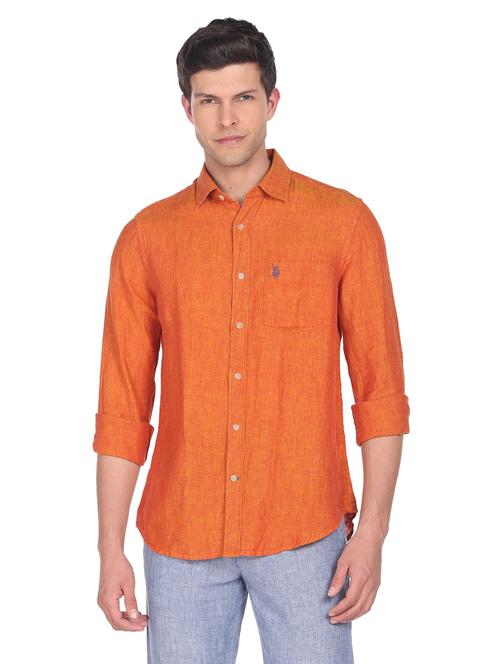 orange linen casual shirt - 19389464 - Very Small Image - 1