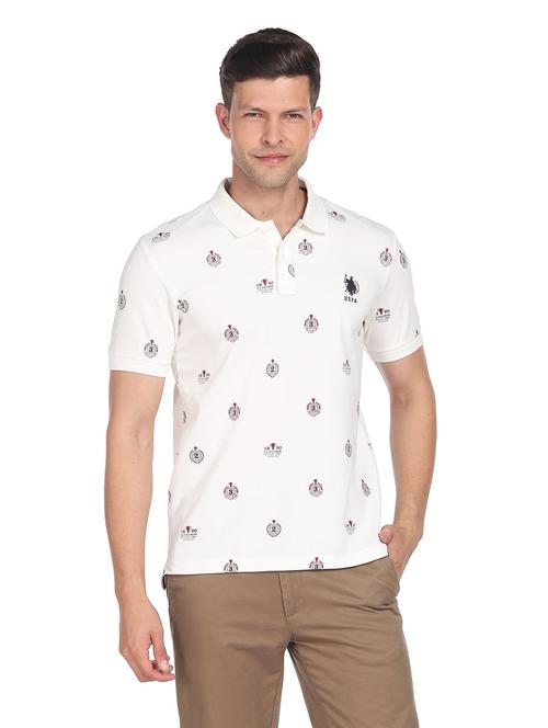white printed polo t-shirt - 19389770 - Very Small Image - 1
