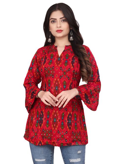 red printed a-line kurti - 19396692 - Very Small Image - 1