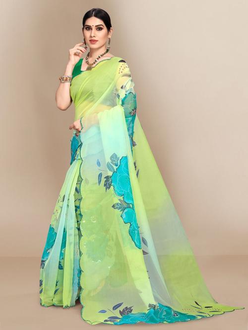 floral printed saree with blouse - 19398431 - Very Small Image - 1