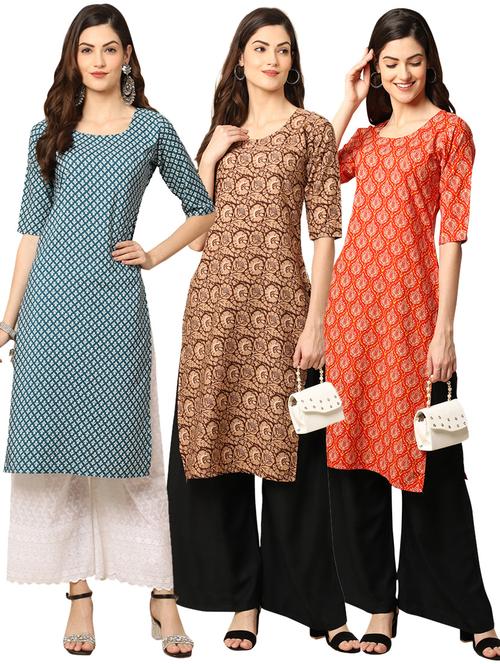 pack off 3 printed straight kurta - 19398494 - Very Small Image - 1