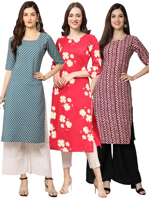 pack off 3 printed straight kurta - 19398496 - Very Small Image - 1