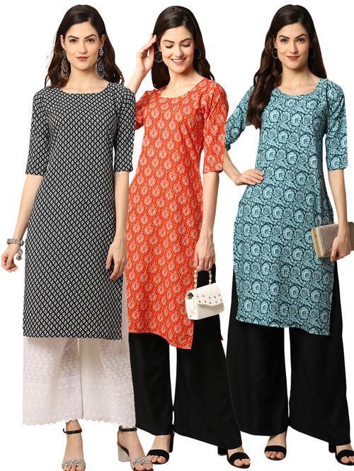 pack off 3 printed straight kurta - 19398512 - Very Small Image - 1
