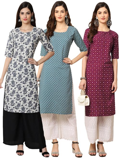pack off 3 printed straight kurta - 19398515 - Very Small Image - 1