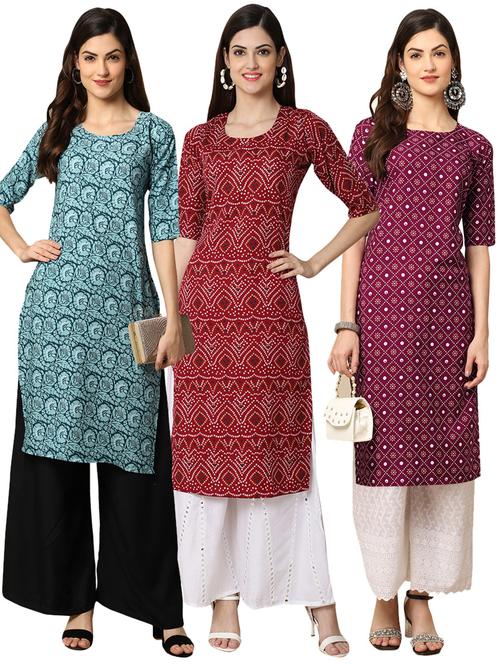 pack off 3 printed straight kurta - 19398522 - Very Small Image - 1