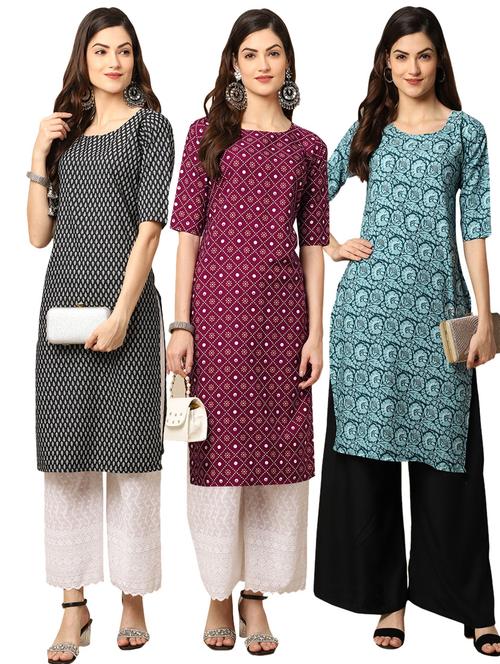 pack off 3 printed straight kurta - 19398523 - Very Small Image - 1