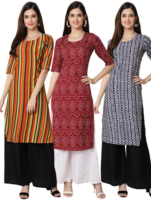 pack off 3 printed straight kurta - 19398531 - Very Small Image - 1
