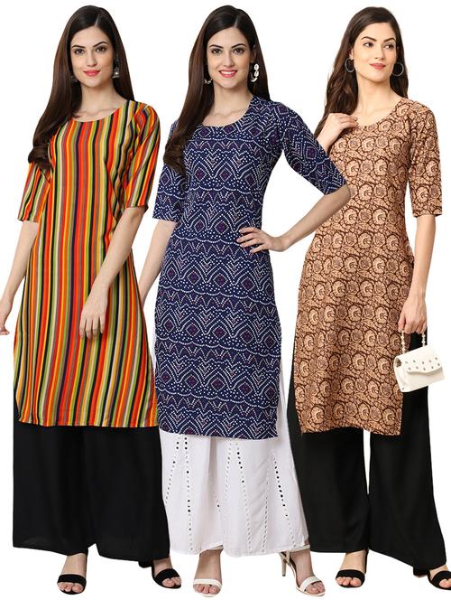 pack off 3 printed straight kurta - 19398534 - Very Small Image - 1