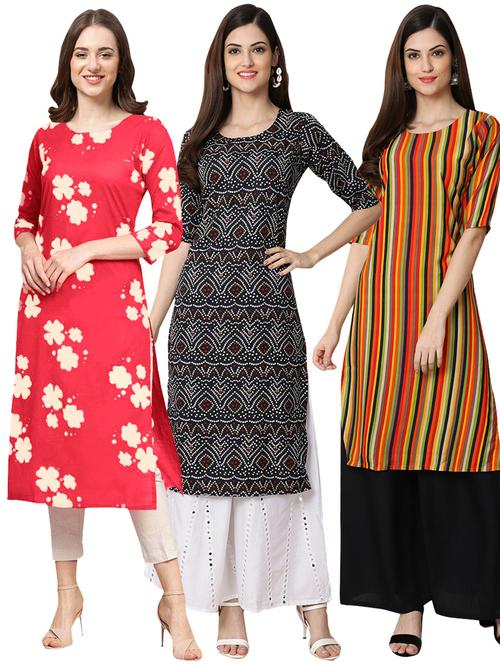 pack off 3 printed straight kurta - 19398536 - Very Small Image - 1