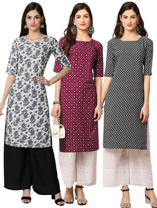pack off 3 printed straight kurta - 19398539 - Very Small Image - 1
