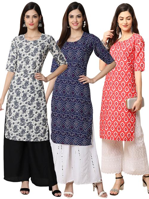 pack off 3 printed straight kurta - 19398546 - Very Small Image - 1