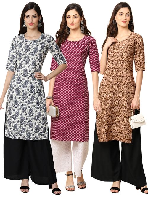 pack off 3 printed straight kurta - 19398549 - Very Small Image - 1
