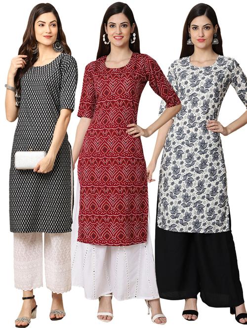 pack off 3 printed straight kurta - 19398551 - Very Small Image - 1