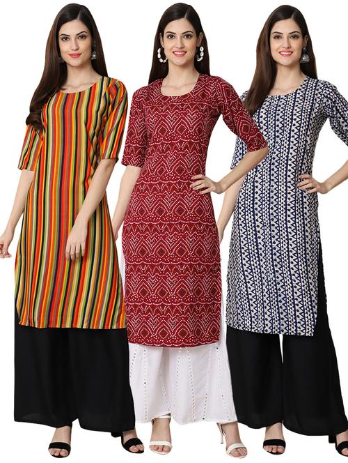 pack off 3 printed straight kurta - 19398567 - Very Small Image - 1