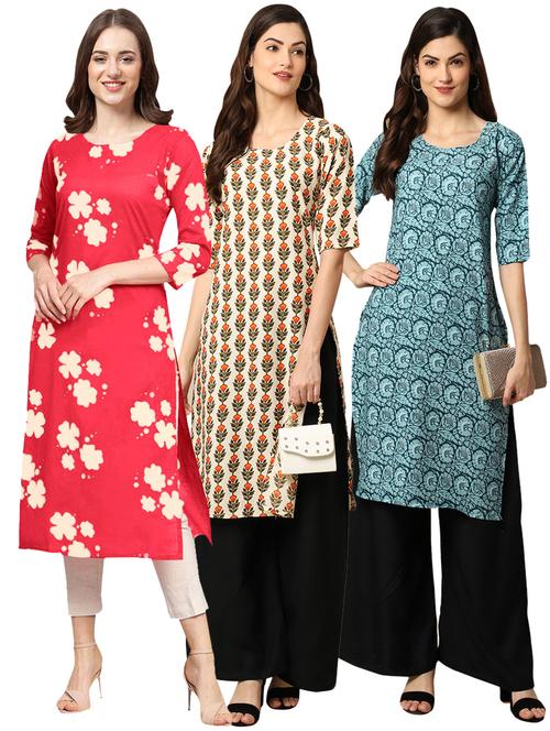 pack off 3 printed straight kurta - 19398600 - Very Small Image - 1
