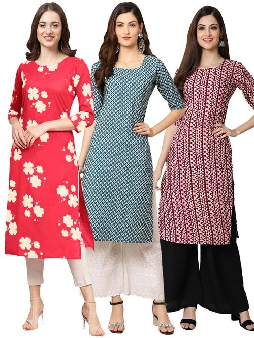 pack off 3 printed straight kurta - 19398612 - Very Small Image - 1