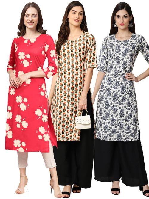 pack off 3 printed straight kurta - 19398613 - Very Small Image - 1