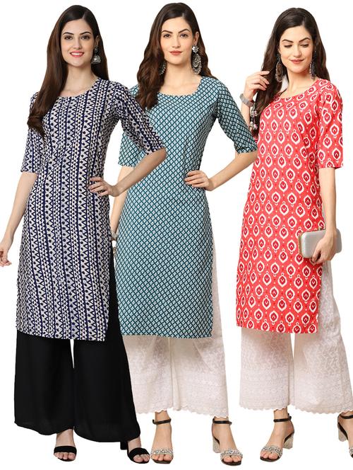 pack off 3 printed straight kurta - 19398618 - Very Small Image - 1