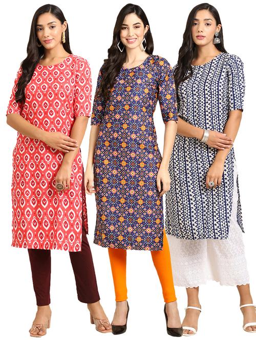 pack off 3 printed straight kurta - 19398619 - Very Small Image - 1