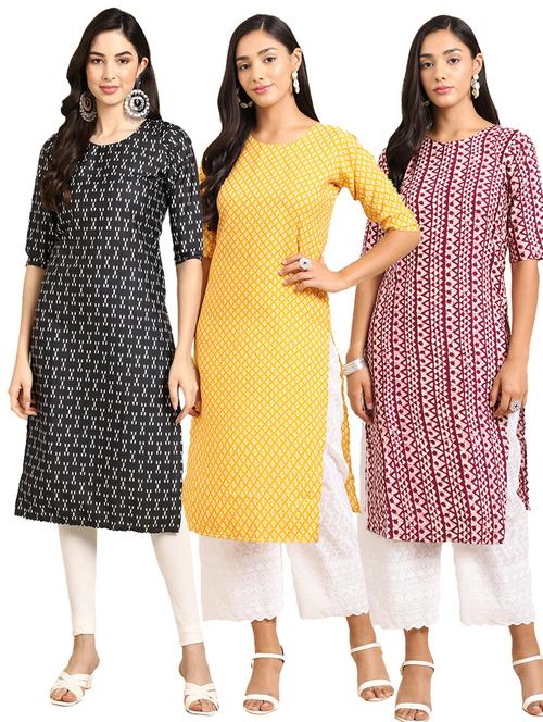 pack off 3 printed straight kurta - 19398628 - Very Small Image - 1