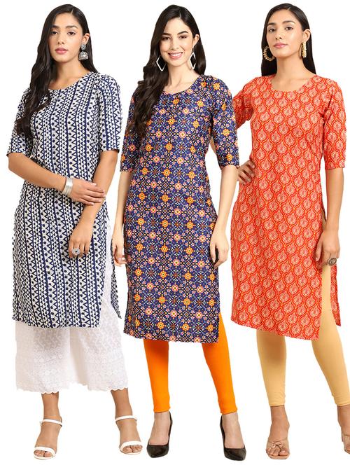 pack off 3 printed straight kurta - 19398635 - Very Small Image - 1
