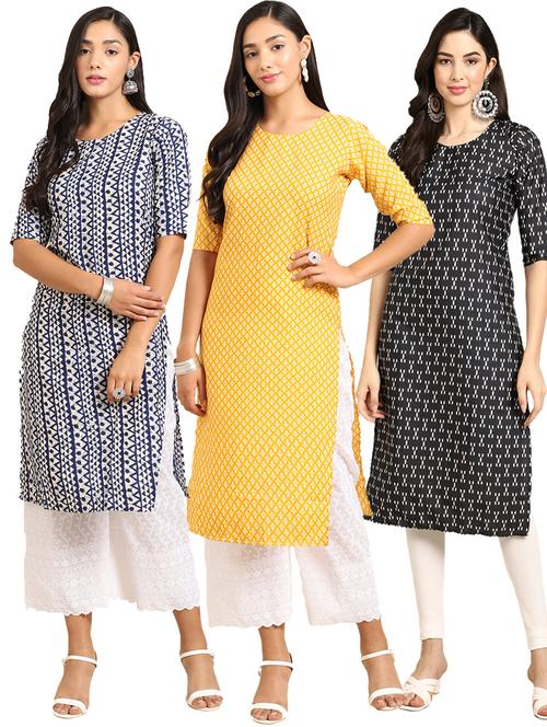 pack off 3 printed straight kurta - 19398636 - Very Small Image - 1