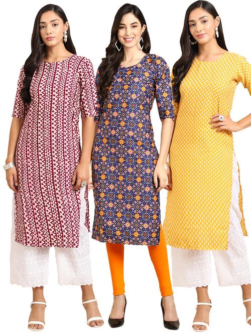 pack off 3 printed straight kurta - 19398643 - Very Small Image - 1