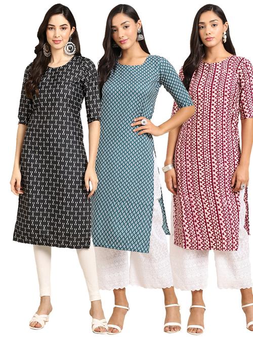 pack off 3 printed straight kurta - 19398652 - Very Small Image - 1