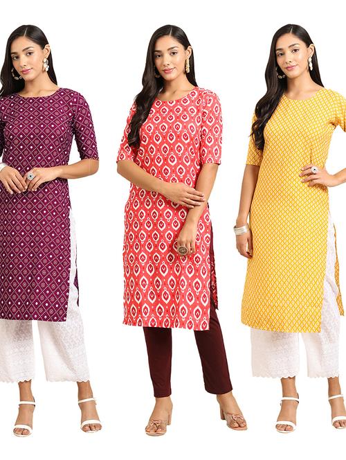 pack off 3 printed straight kurta - 19398671 - Very Small Image - 1