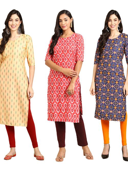 pack off 3 printed straight kurta - 19398682 - Very Small Image - 1