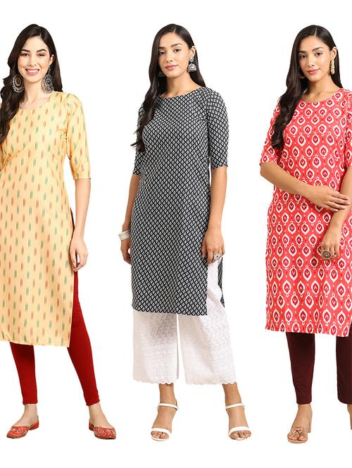 pack off 3 printed straight kurta - 19398684 - Very Small Image - 1