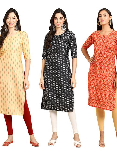 pack off 3 printed straight kurta - 19398687 - Very Small Image - 1