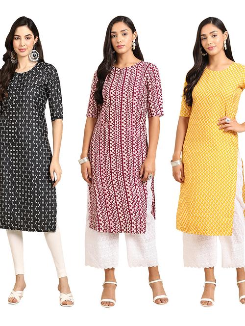 pack off 3 printed straight kurta - 19398693 - Very Small Image - 1