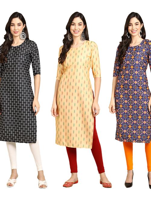 pack off 3 printed straight kurta - 19398701 - Very Small Image - 1