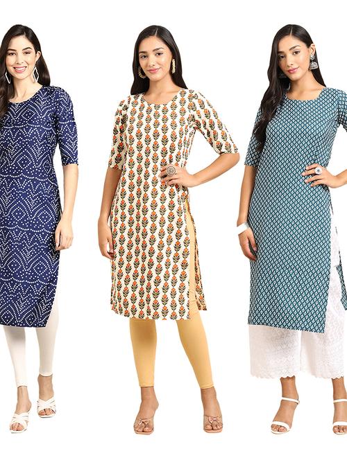 pack off 3 printed straight kurta - 19398703 - Very Small Image - 1