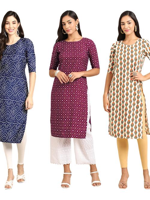 pack off 3 printed straight kurta - 19398704 - Very Small Image - 1