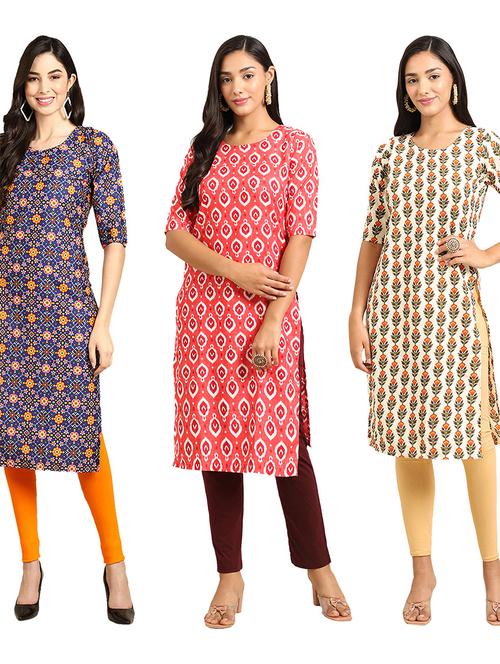 pack off 3 printed straight kurta - 19398705 - Very Small Image - 1