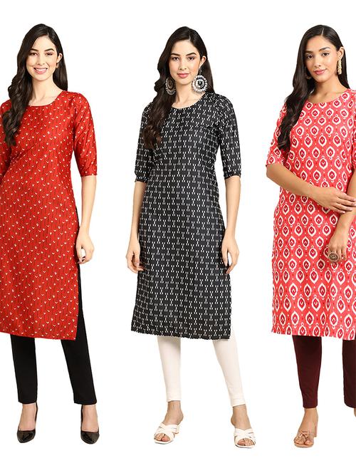 pack off 3 printed straight kurta - 19398724 - Very Small Image - 1