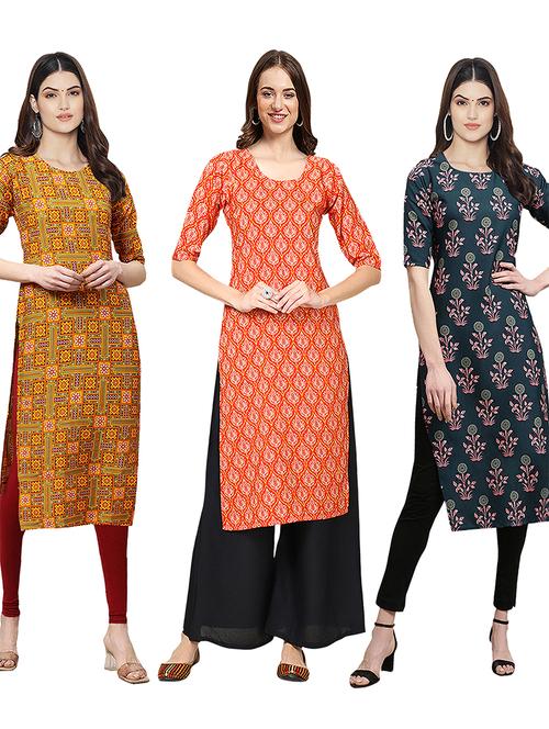 pack off 3 printed straight kurta - 19398752 - Very Small Image - 1