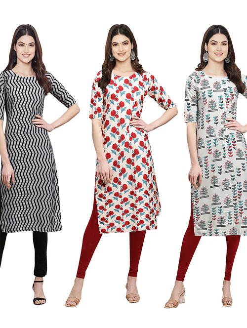 pack off 3 printed straight kurta - 19398766 - Very Small Image - 1