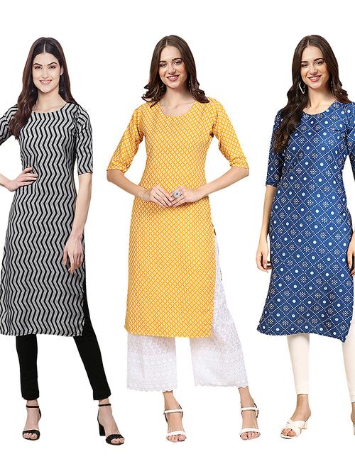 pack off 3 printed straight kurta - 19398767 - Very Small Image - 1