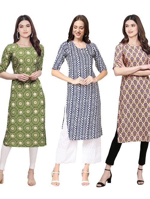 pack off 3 printed straight kurta - 19398775 - Very Small Image - 1