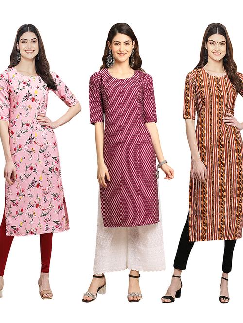 pack off 3 printed straight kurta - 19398781 - Very Small Image - 1