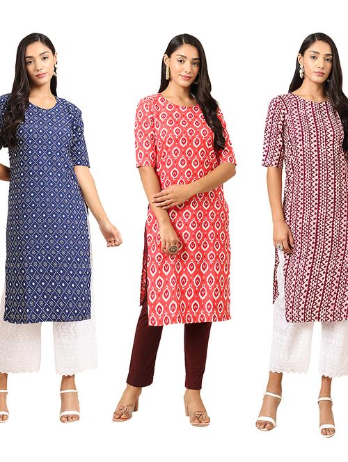 pack of 3 multi colored straight kurta - 19398849 - Very Small Image - 1