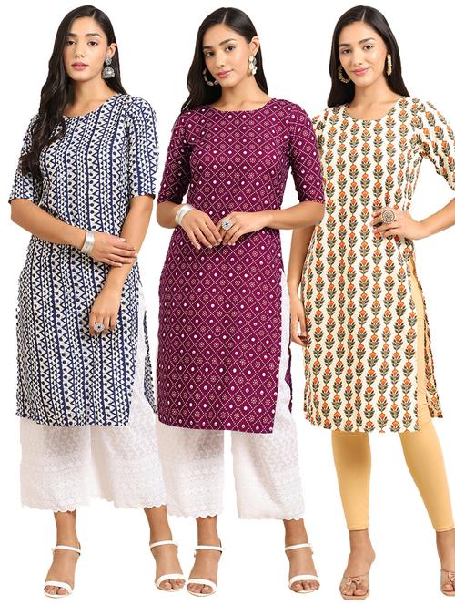 pack of 3 multi colored straight kurta - 19398856 - Very Small Image - 1